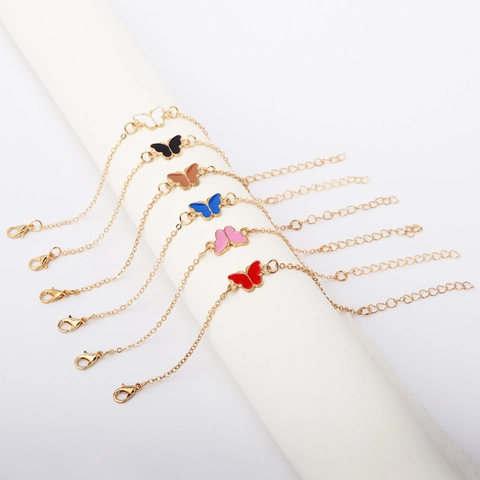 Butterfly Charm Bracelet Alloy Gold Plated Enamel Adjustable Chain Jewelry For Women Girls Simple Sweet Versatile
