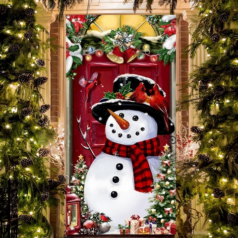 Christmas Door Banner Snowman Polyester Outdoor Hanging Decoration Holiday Garden Flag X-mas Festive Ornament Home Decor