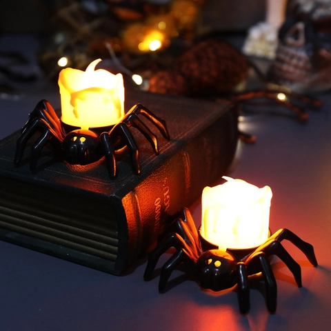 Halloween Araña Vela Electrónica LED Luz Plástico A Batería Cálida Brillante Decoración De Mesa Fiesta Espeluznante Ornamento Novedad