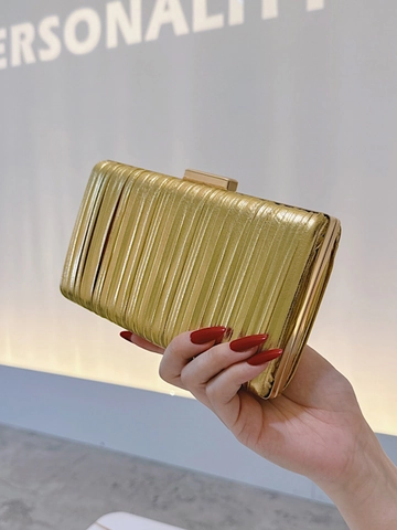 Elegante Borsa Da Sera Oro Metallizzato Plissettato Da Donna Catena Rimovibile Matrimonio Festa Banchetto Clutch