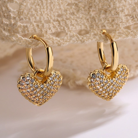 Heart Drop Earrings Copper White Zircon Gold Plated Simple Elegant Versatile Jewelry Gift For Women Daily Accessory