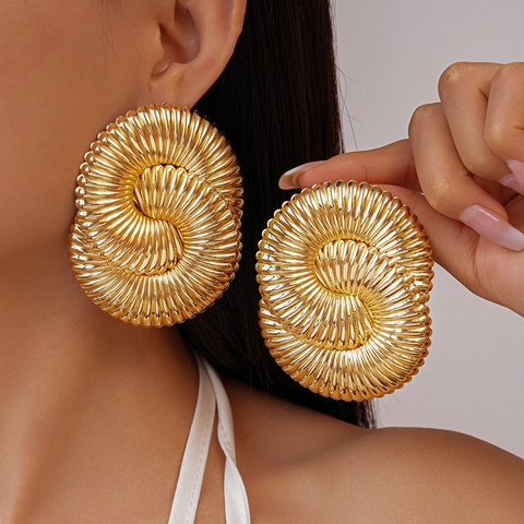 Oversized Round Spiral Earrings Alloy With Steel Earring Post Geometric Statement Jewelry For Women Modern Artistic