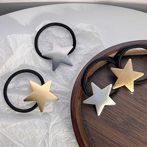 Minimalist Star Shape Hair Ties Brushed Alloy Metal Star Ponytail Holder Elastic Hair Ropes Accessories