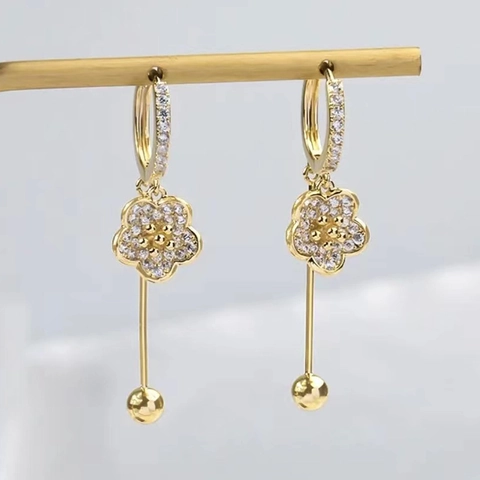 Koreanische Mode Elegante Blumenquaste Ohrhänger Für Damen Vergoldete Legierung Strass Lange Hängeohrringe Schmuck Geschenk
