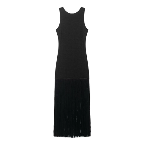 Vestito Midi Senza Maniche Con Frange Per Donna Vestibilità Aderente Schiena Scoperta Maglia Nappa Festa Serale Vacanza Elegante Tinta Unita