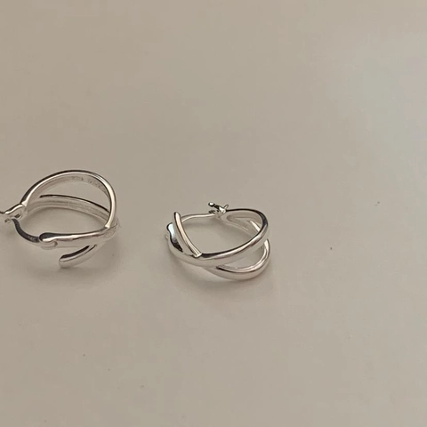 Boucles D'oreilles Créoles En Argent Sterling 925 Ligne Croisée Forme En X Géométrique Minimaliste Style Coréen Pour Femmes