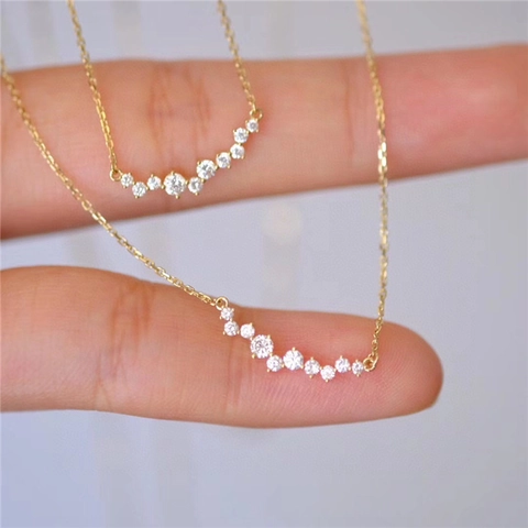 Minimalist 925 Sterling Silver Smile Pendant Necklace For Women Elegant Gold Silver Plated Rhinestone Clavicle Chain Jewelry