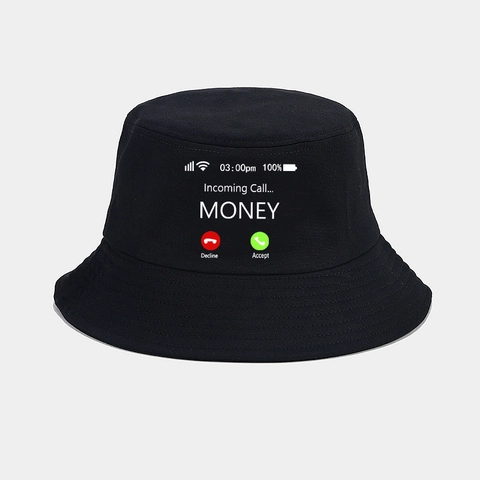 Neuheit Geld Anruf Muster Baumwolle Fischerhut Streetwear Mode Sonnenschutz Breite Krempe Anglerhut Schwarz Solid
