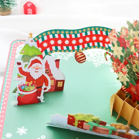 Handmade 3D Pop Up Weihnachtskarte Papierschnitt Kranz Weihnachtsmann Rentier Schneemann Festliche Grußkarte Und Umschlag