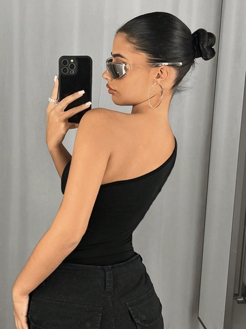 Body De Mujer Con Un Hombro Descubierto Sin Mangas Asimétrico Ajustado Poliéster Elastano Streetwear Trendy Sexy