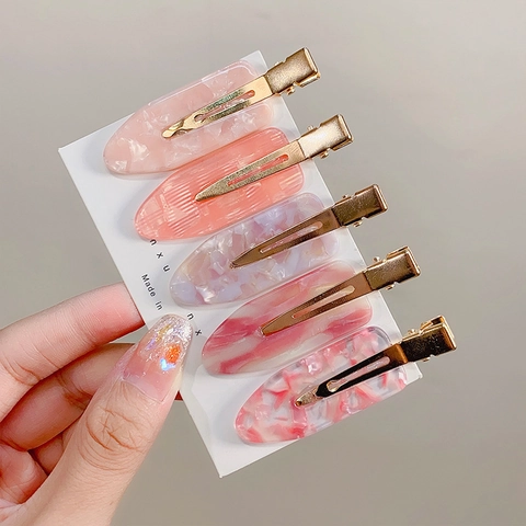 Pinzas Para El Cabello Sin Costuras De Acetato Mármol Rosa Acrílico Clip Pico De Pato Dulce Horquilla Aleación Para Mujer