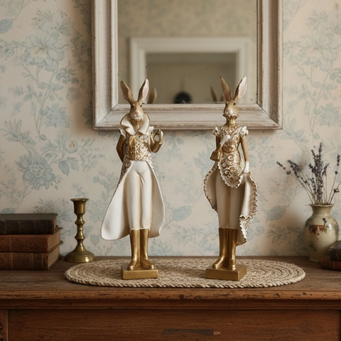 Victorian Style Resin Rabbit Figurine Anthropomorphic Formal Dress Suit Sculpture Vintage Home Office Desktop Decor