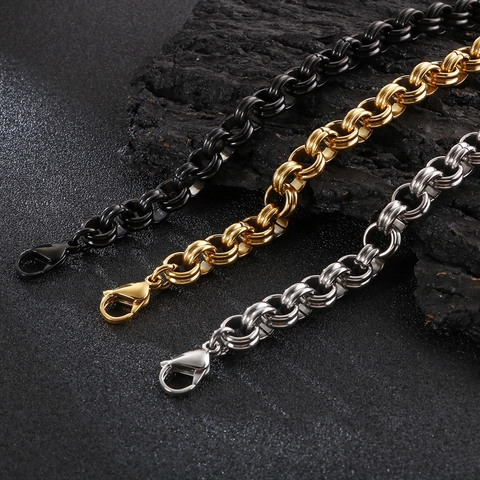 Pulsera De Cadena Para Hombre De Acero Inoxidable Con Círculos Entrelazados Punk Hip Hop Minimalista Joyería Industrial Pesada