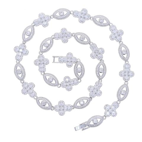 Collana Hip Hop Da Uomo In Rame Con Strass Croce E Malocchio Maglia Catena Gioielli Di Moda
