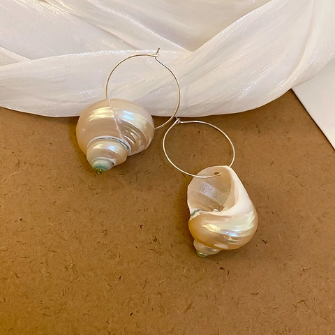 Pendientes De Aro De Concha De Caracol Natural Aleación Textura Espiral Nacarada Estilo Playa Océano Joyas Para Mujer