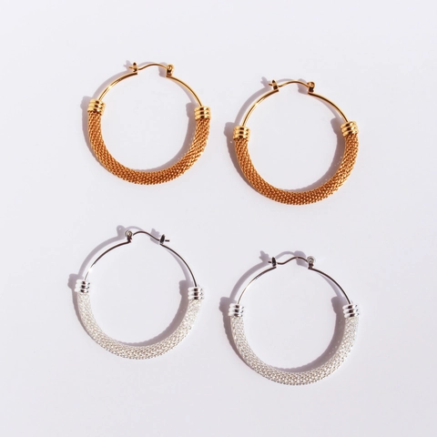 Mesh Woven Large Hoop Earrings Brass Gold Silver Plated Mesh Texture Statement Round Circle Earrings For Women Party Jewelry