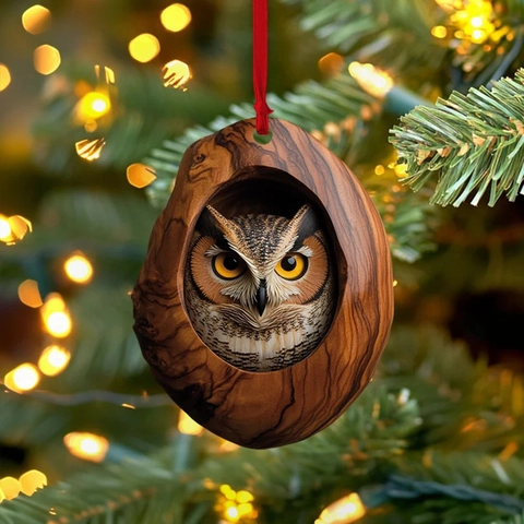 Acrylic Christmas Tree Hanging Ornament Cute Animal Pattern 2D Flat Print Holiday Party Decoration Pendant