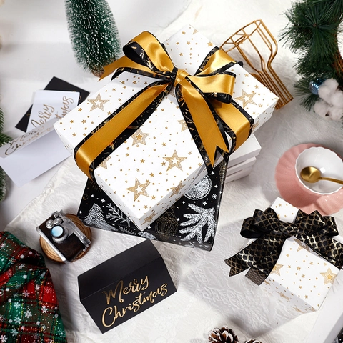 Christmas Gift Wrapping Paper White Kraft Paper Gilded Stars Pinecone Holiday Gift Wrap Elegant Luxury Decor Accessory