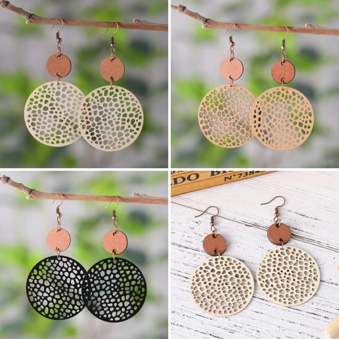Boho Vintage Geometrische Runde Holz Ohrhänger Für Damen Ethno Stil Edelstahl Haken Schmuck