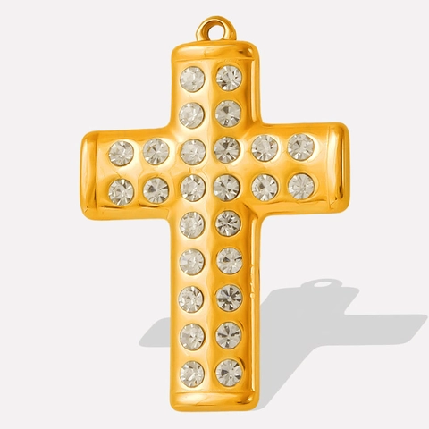 Pendentif Croix Acier Inoxydable 304 Avec Strass En Verre Plaqué Or 18K Accessoire Bijoux DIY Tendance Religieux Pour Femmes Hommes