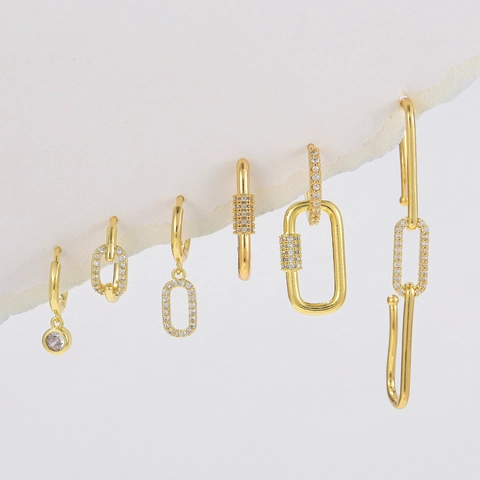 Orecchini Geometrici In Rame Con Micro Pavè Di Zircone Catena Lunga Graffetta Per Donne Gioielli Chic