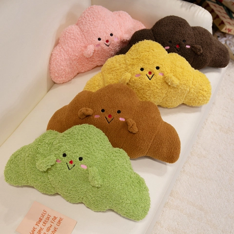 Croissant Pluche Kussen Broodvorm Zacht Teddy Fluweel Sierkussen Met Schattig Glimlachgezicht Voor Huis Sofa Decor Cadeau