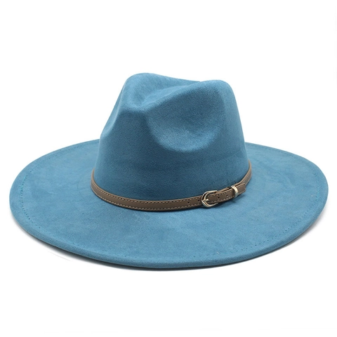 Cappello Fedora A Tesa Larga Vintage Scamosciato Poliestere Jazz Berretto Per Uomini Donne Con Cintura In Pelle Decorativa Fibbia