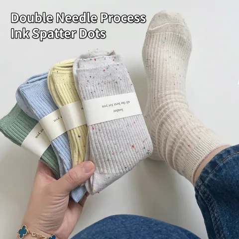 Calcetines De Media Pantorrilla Mujer Algodón Acanalado Confeti Moteado Hilo Punteado Casual Moda Suave Transpirable