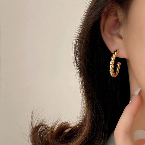 Orecchini A Cerchio Intrecciati In Acciaio Inossidabile Placcato Oro A Forma Di C Semplice Vintage Gioielli Minimalisti Da Donna
