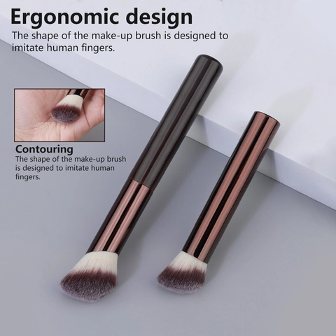 Professional Angled Foundation Brush With Aluminum Tube Handle Synthetic Bristles For Contouring Concealer Blush Makeup Tools