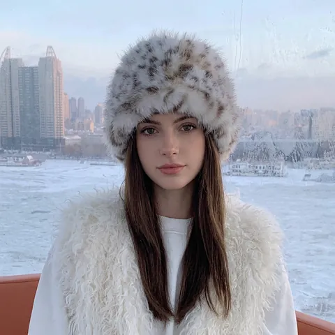 Women's Faux Fur Leopard Print Bucket Hat Warm Winter Plush Basin Cap Fashion Thickened Outdoor Headwear Accessories Gift