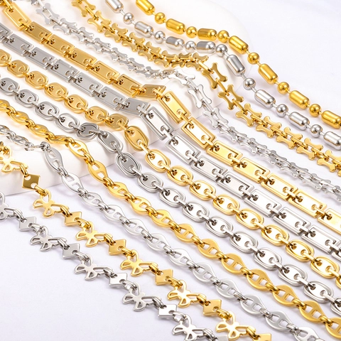 Stainless Steel Jewelry Chain DIY Gold Silver Plated Butterfly Link Coffee Bean Chain For Necklace Bracelet Making Craft Supplies