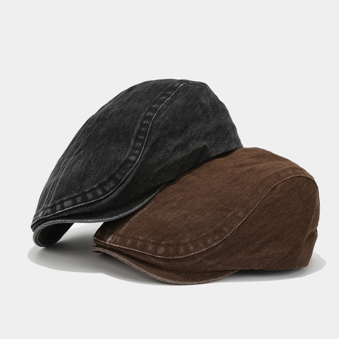 Flat Cap Washed Cotton Solid Color Adjustable Newsboy Hat Retro Ivy Cap Outdoor Casual Unisex