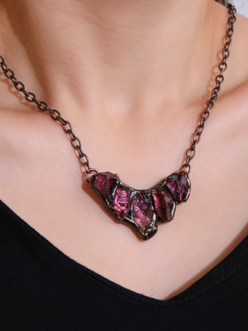 Vintage Pendant Necklace Handmade Copper Natural Raw Amethyst Citrine Crystal Irregular Geometric Bohemian Ethnic For Women