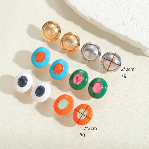Franse Vintage Koperen Emaille Oorknopjes Geometrische Ovale Emaille Contrast Kleur Oorbellen Voor Vrouwen Sieraden