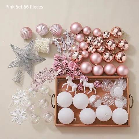 Christmas Tree Ornaments Assorted Baubles Star Tree Topper Merry Christmas Sign Plastic Foam Glitter Festive Holiday Decor