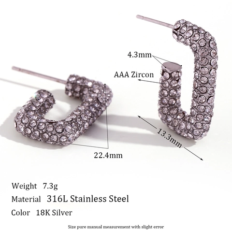 Pendientes De Aro Rectangulares De Acero Inoxidable Chapado En Oro 18K Con Circonitas Para Mujer