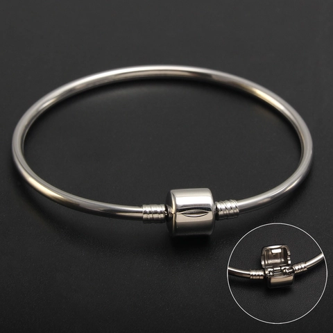 Stainless Steel Snake Chain Bracelet With Heart Barrel Clasp DIY Jewelry Base Smooth Polished Bangle For Women