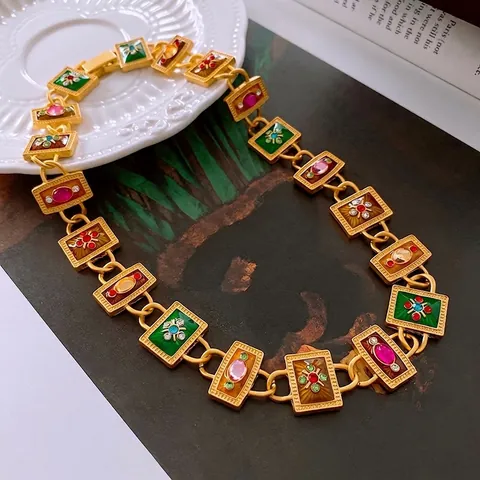 Vintage Palace Jewelry Colorful Enamel Rhinestone Necklace Bracelet Earrings Accessory Elegant Women