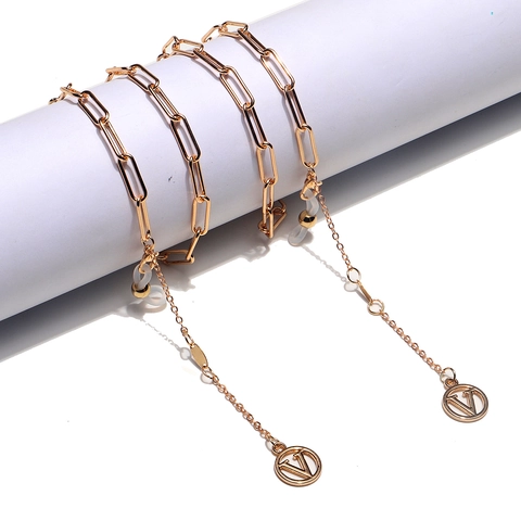 Metal Glasses Chain Paperclip Link Eyewear Strap Non-Slip Silicone Loops Decorative Round Pendant Neck Strap Holder