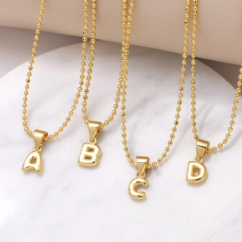 Minimalist Gold Plated Copper Alphabet Letter Pendant Necklace For Women Men Trendy Bead Chain Clavicle Necklace Fashion Jewelry Gift