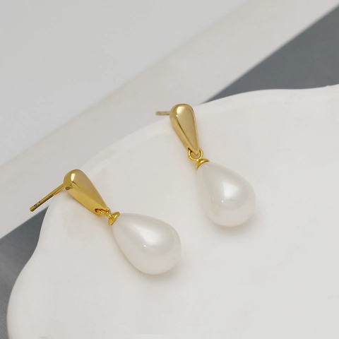 Water Drop Faux Artificial Pearl Earrings Copper Base With 925 Sterling Silver Earring Post Minimalist Elegant For Women