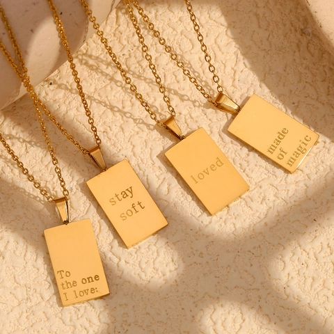Roestvrij Stalen 18K Vergulde Ketting Gegraveerd Rechthoekige Hanger Citaat Mode Sieraden Vrouwen Minimalisme
