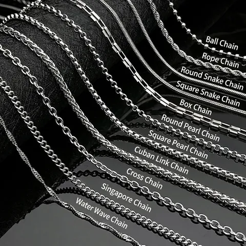 Stainless Steel Necklace Chain Multi Style Curb Cross Box Rope Snake Link For Men Women Unisex DIY Jewelry