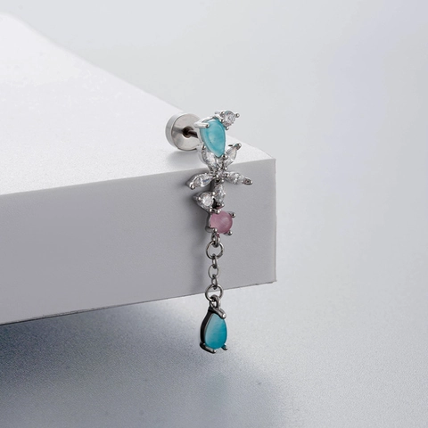 Zirconia Butterfly Heart Flower Dangle Titanium Steel Earrings Screw Back Ear Studs Dainty Aesthetic Women Jewelry