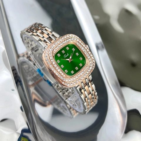 Orologio Al Quarzo Da Donna Quadrante Quadrato Lunetta In Strass Cinturino In Acciaio Inossidabile Elegante
