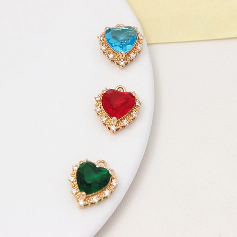 Heart Charms Pendants Micro Pave Zircon Glass Crystal Copper For DIY Earring Necklace Jewelry Making Sweet Elegant