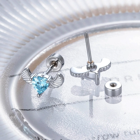 Engel Flügel Herz Zirkon Titanstahl Kupfer Knorpel Piercing Ohrstecker Schraubverschluss Schmuck Für Damen