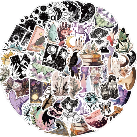 Hexe Magie Okkult Aufkleber Wasserdicht PVC Gothic Tarot Kristall Aufkleber Für Laptop Gepäck Gitarre DIY Deko