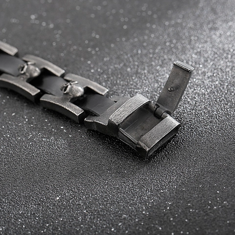 Totenkopf Armband Für Herren 316L Edelstahl Und Kuhleder Vintage Distressed Punk Gothic Hip Hop Schmuck